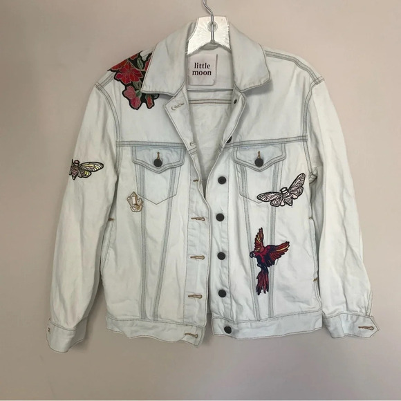 Little Moon Aritzia Dianthus White Denim Patch Decal Jacket L - Picture 8 of 16